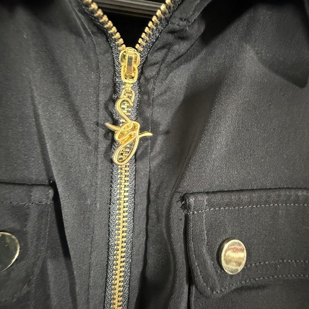Black Long Sleeve Suzan Craver Zip Up 3/4 Adjustable Sleeves, Gold Detailing 2 - Picture 7 of 7